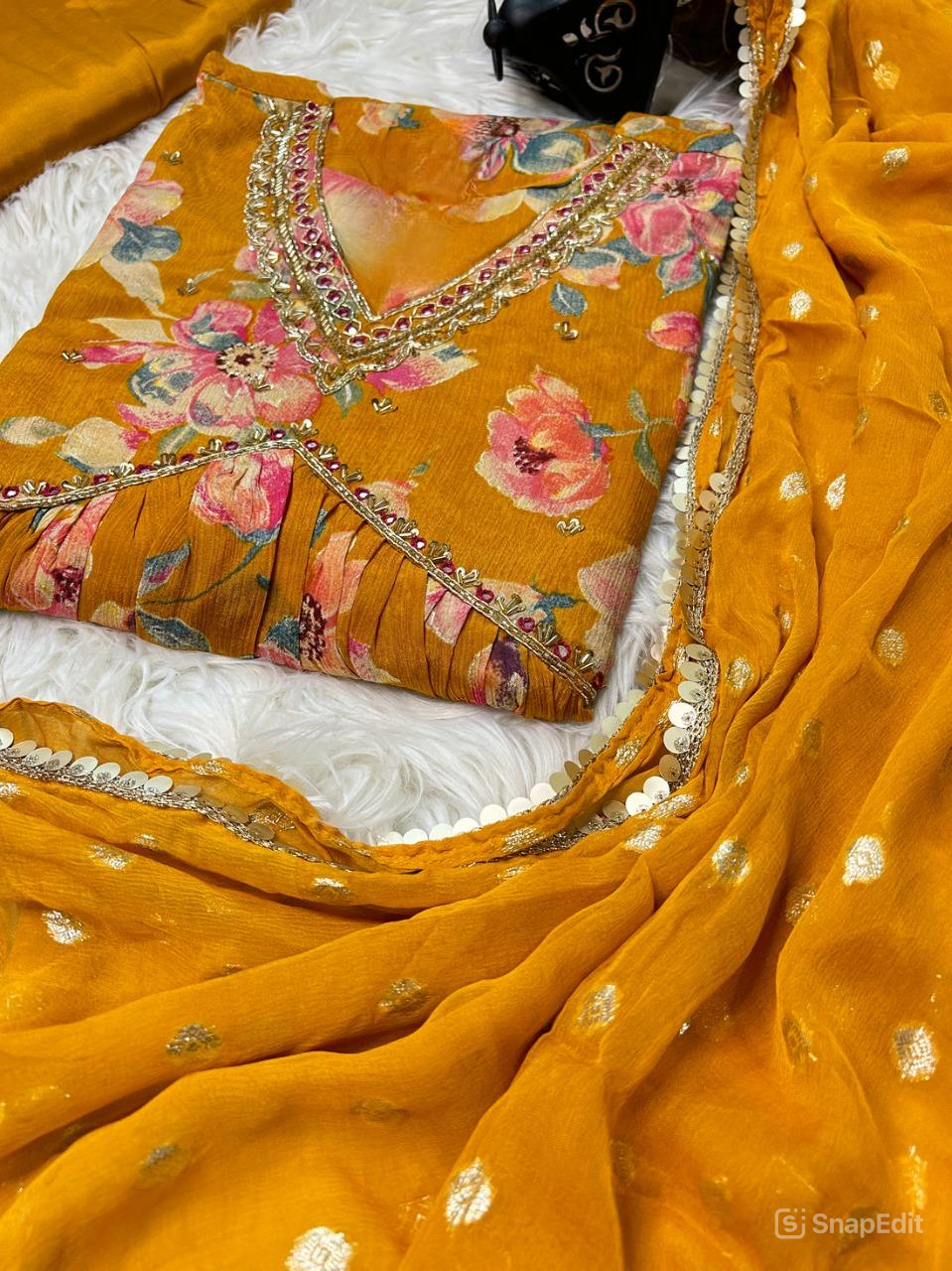Chinon floral print Alia cut Anarkali dress