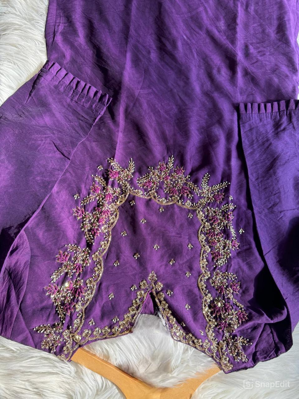 Hand work kurta Pant with dupatta with Zardosi work
