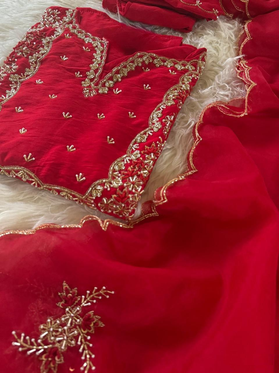 Hand work kurta Pant with dupatta with Zardosi work