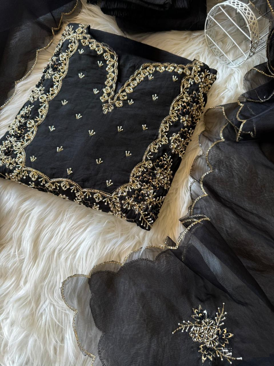 Hand work kurta Pant with dupatta with Zardosi work