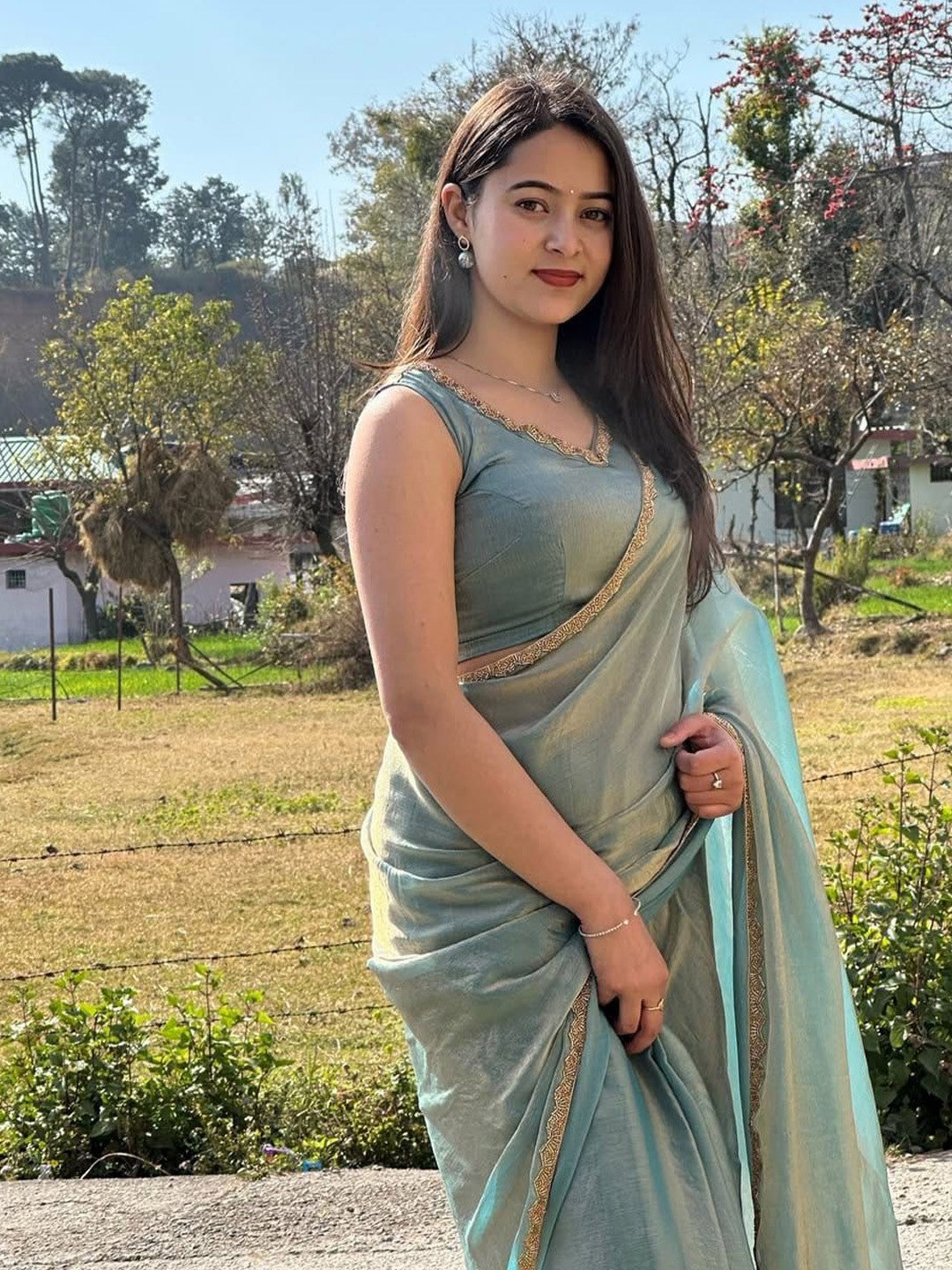 Tissue Embroidered Border Saree